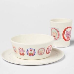 NEW Pillowfort Kids Dinner Set Paris Patisserie Dog Cat dachshund 3 pc Target